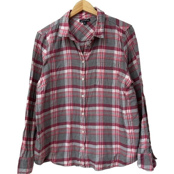 J. Crew Gray and Red Plaid Cotton Flannel Button Down Shirt, XL - Picture 1 of 6